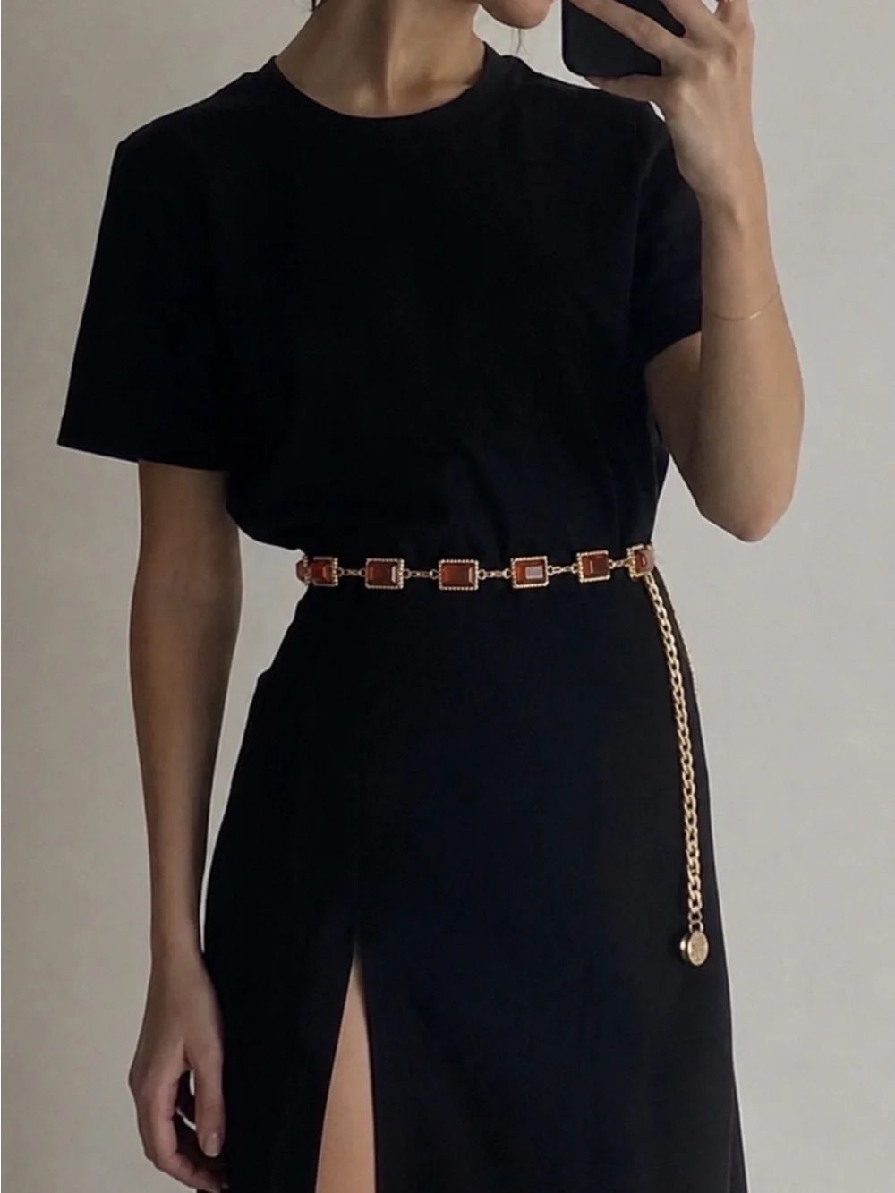 Vintage Acrylic Metal Chain Belt - Gold & Brown